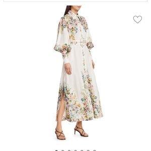 Zimmermann Wavelength Floral Puff-Sleeve Belted Linen Maxi Shirtdress Size 2